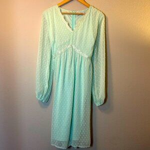 Women’s Large Midi Dress Aqua Lightweight with Balloon Sleeves for Spring Easter
